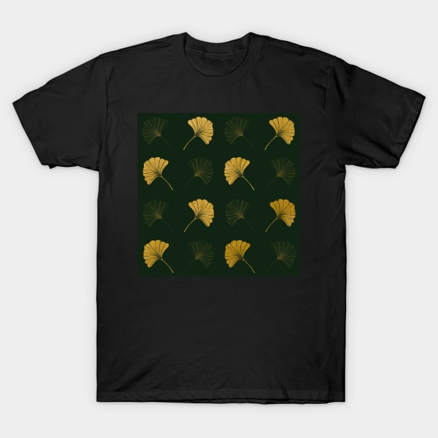 Ginkgo Leaves in Gold and Green T-Shirt by DiorelleDesigns